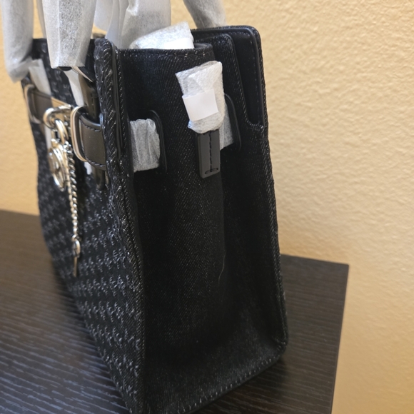 Michael Kors Small Hamilton  Logo Embossed Washed Denim Satchel - Picture 7 of 14